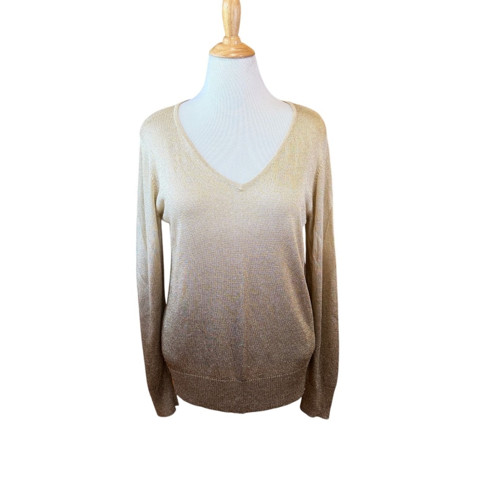 Chico's Sz 3 Ombre Metallic Sparkle Gold Bronze Sweater 16-18 1X